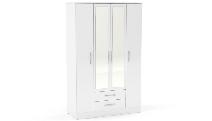 4 Door 2 Drawer Wardrobe With Mirror (White)